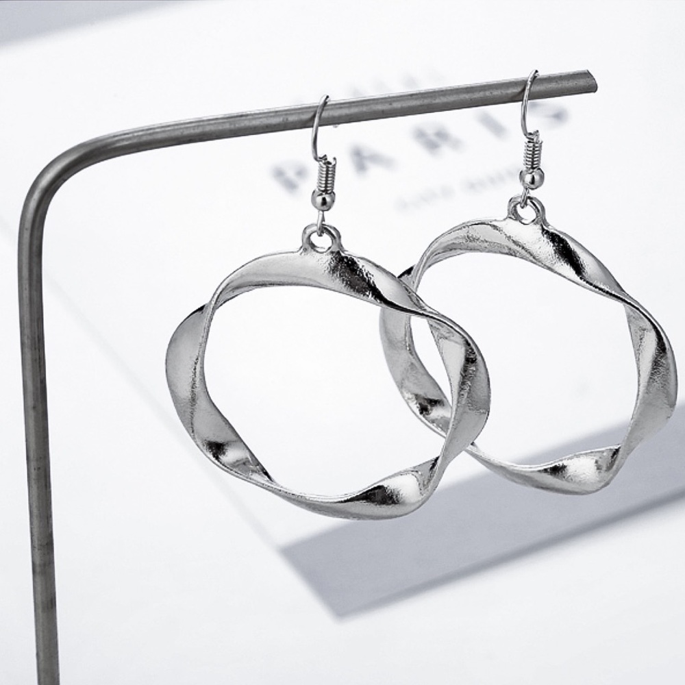 3/$30 - Silver Wavy Circle French Ear Wire Earring - Picture 3 of 8